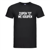 T-shirt Zuipen tot we kruipen | Festival | zwart | Maat L