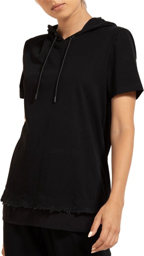 Jeasey simple 95 % coton, 5 % élasthanne, 180 g/m², tissu léger, t-shirt à capuche pour femme, Zwart, taille 46