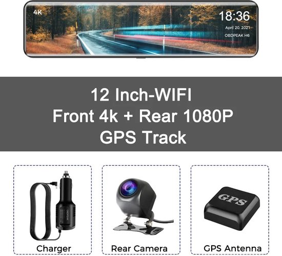 Clixify Dashcam voor Auto - Dashcams - SD kaart geheugen: 128G TF Card - 4k 12inch GPS Dashcam voor auto voor en achter - Achteruitkijkspiegel Auto Dvr Gps Navigatie Videorecorder Dubbele Lens