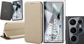 Hoesje geschikt voor Samsung Galaxy S24 Ultra - Screenprotector Volledig Dekkend Glas & Camera - Wallet Book Case Goud