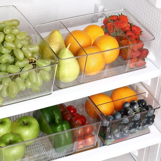 ClearSpace Plastic voorraadkast organisatie en opbergbakken met verdelers en deksels - perfecte keukenorganisatie of keukenopslag - koelkastorganizer, koelkastbakken, kastorganisatoren, 2 stuks ClearSpace Plastic voorraadkast organisatie en opbergbakken met verdelers en deksels - perfecte keukenorganisatie of keukenopslag - koelkastorganizer, koelkastbakken, kastorganisatoren, 2 stuks