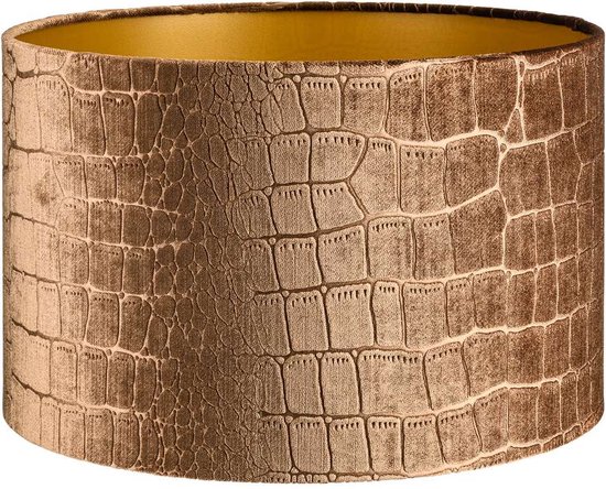 Abat-jour Cylindre - 35x35x22cm - Croco bronze - intérieur doré