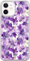 Casimoda® hoesje - Geschikt voor iPhone 12 Mini - Floral Violet - 2-in-1 case - Schokbestendig - Bloemen - Verhoogde randen - Paars, Transparant