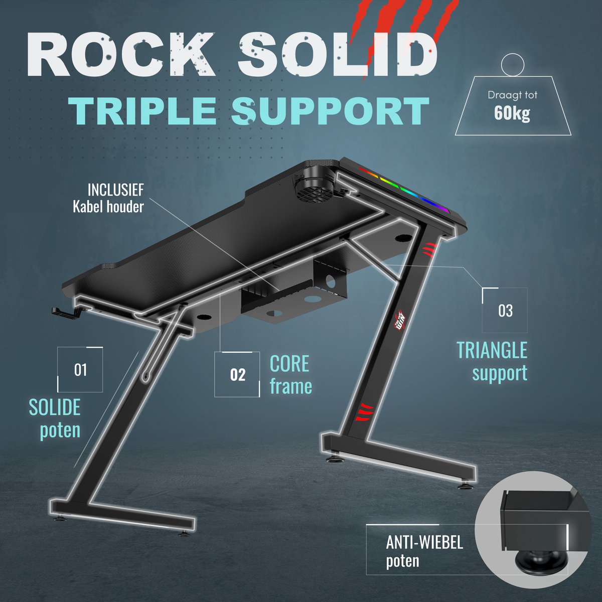 For The Win® For The Win Gaming Bureau met LED Verlichting - Game Bureau - Incl. RGB Muismat - Gaming Desk - Computer Tafel - Gaming Tafel