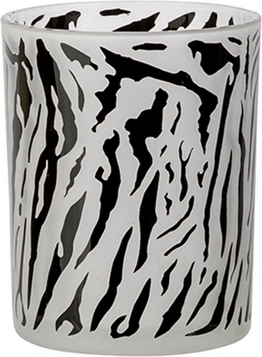 Cosy & Trendy THEELICHTHOUDER ZEBRA ZWART-WIT D10XH12C M GLAS