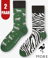 More Fashion - Katoenen Heren Sokken - 2-Pack - Maat 43 44 45 46 - Leuk Asymmetrisch Print - Kleurrijk - Zebra - Dierenprint - MADE IN EU