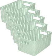 Plasticforte Opbergmand - 5x - Kastmand - rotan kunststof - mintgroen - 6 Liter - 19 x 29 x 13 cm