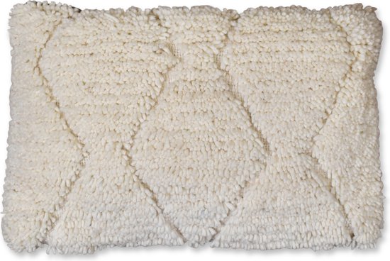 Poufs&Pillows - Fluffy wit kussen - Handgemaakt - vervaardigd uit wol - rechthoekig - 40 x 25 cm