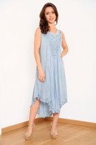 Lange dames jurk Pepita effen licht blauw mouwloos strandjurk beachwear bohemian ibiza style XL/XXL