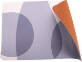 Luxe placemats lederlook - 6 stuks - dubbelzijdig wit met blauw vormen/bruin - rechthoekig - 45 x 30 cm - leer - leatherlook placemat