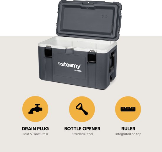 Steamy Pro 70 - Grote Koelbox - Extra goed geïsoleerd - 70 Liter - Grijs van Steamy — afbeelding 4