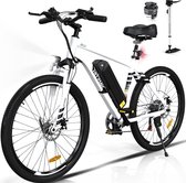 Bol.com Hitway BK15 Elektrische Fiets | E-bike met Afneembare Accu | 26 Inch | 250W Motor | 12Ah | Wit aanbieding