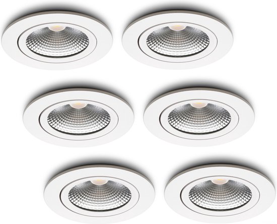 Ledisons LED-inbouwspot Cormo set 6 stuks wit dimbaar - Ø100 mm - 5 jaar garantie - 4000K (neutraal-wit) - 450 lumen - 5 Watt - IP54