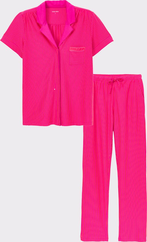 Lords & Lilies doorknoop pyjama dames - fuchsia/oranje gestreept - 241-50-XPC-S/977 - maat XXL