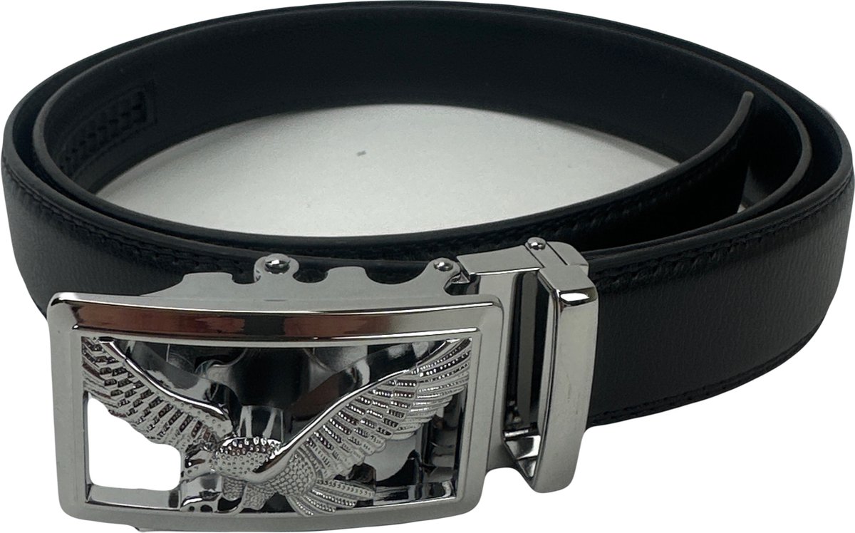 Marco Rossi heren riem - Adelaar zilver 3D Hardware - Riem heren - zwart - riemen heren automatische gesp - cadeau voor man - koe leer - 120 cm