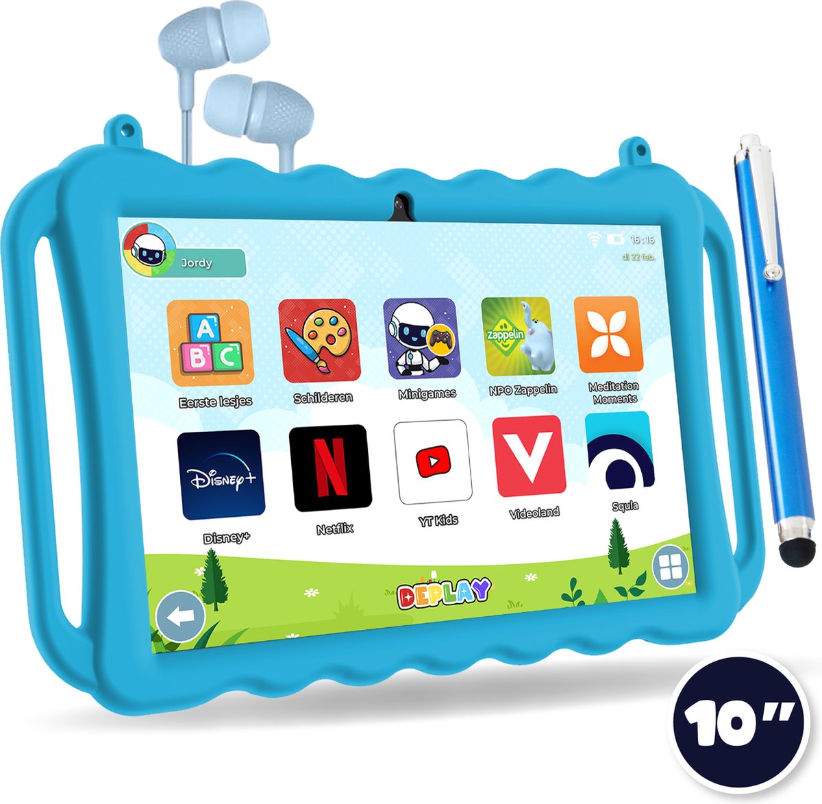 DEPLAY Kids Tablet PRO - Kindertablet - Kindertablet vanaf 3 jaar - 6000 mAh Batterij - Pen, Beschermhoes & Screenprotector - Android 13 - Tablet Kinderen - 10 Inch - Blauw