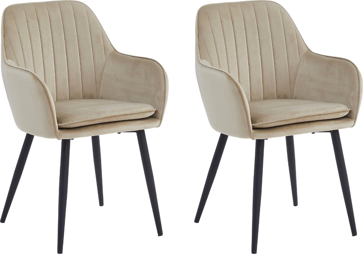Colenis Lavinia Eetkamerstoel - Set Van 2 - Beige - Velvet - Industrieel - Met armleuning