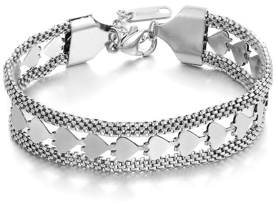 Malinsi Bracelet Femme Coeur - Argent 17-20,5cm Ajustable Complet Acier Inoxydable - Bijoux Bracelets Femme