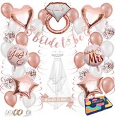 Fissaly 56 stuks Bride To Be Decoratie Set – Vrijgezellenfeest Vrouw – Inclusief Ballonnen, Sjerp, Sluier, Versieringen & Accessoires