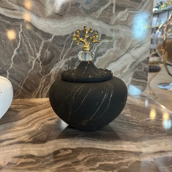 MiaHome - Handgemaakte Decoratieve Pot met Gouden Details - Decoratie - Huisdecoratie