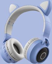 WizBay Premium Select™ CAT Ear KIDS LED Headset met LED op de Buitenkant - HD Bluetooth Phone Call - Ingebouwde Microfoon - SD Card - Verstelbare Hoofdband - Soft Zuurstof doorlatend Ear Pads - Kleur Grijs aan Binnenkant - Blauw Buitenkant