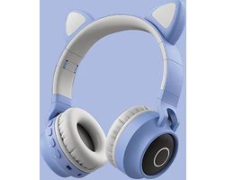 WizBay Premium Select® CAT Ear KIDS LED Headset met Microfoon - LED op de Buitenkant - HD Bluetooth Phone Call - Ingebouwde Microfoon - SD Card - Verstelbare Hoofdband - Soft Zuurstof doorlatend Ear Pads - Kleur Grijs Binnenkant - Blauw Buitenkant
