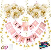 Fissaly Guirlande d'Anniversaire Rose & Or avec Ballons à Confettis en Papier - Décoration - Joyeux Anniversaire - Guirlande de Lettres