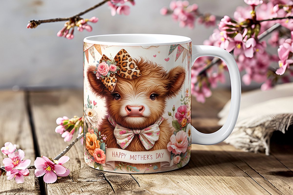 Moederdag Mok – "Highland Cow" – Voor Liefhebbers van Schotse Charme