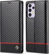 Luxe BookCover Hoes Etui geschikt voor Samsung Galaxy A33 - 5G Zwart-Rood-Carbon *V2