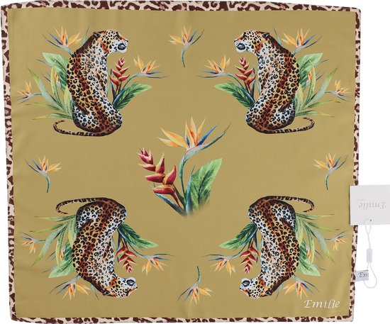 Emilie scarves - sjaal - panterprint - satijn vierkant - olijfgoud