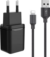 Adapter USB - Oplader Geschikt voor iPhone en iPad - TPE Materiaal - 3 Meter - Oplaadkabel - 12W Vermogen - Adaptive Fast Charger - Incl. Lightning Kabel - Stekkerblok - Zwart