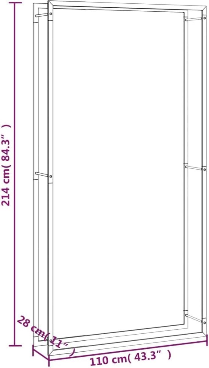 Equivera Haardhoutopslag - 110 x 28 x 214 - Houtopslag - Haardhout Opslag - Brandhoutrek - Houtberging