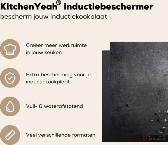KeukenYeah! inductiebeschermer met betonprint. Creëer meer werkruimte, extra bescherming, vuil- & waterafstotend.