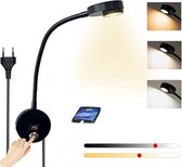 SHOP YOLO-wandlamp binnen-touch dimbaar met schakelaar stekker en USB-oplaadpoort-3 kleurenmodi-wand-LED-bedlamp zwanenhals leeslamp voor-zwart