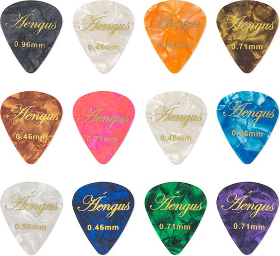 Áengus Plectrum set 12 Celluloid plectrums - in de diktes thin 0.46 medium 0.71 en thick 0.96 mm