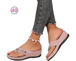 Livano Comfortabele Slippers - Badslippers - Teenslippers - Anti-Slip Slides - Flip Flops - Stevig Voetbed - Roze - Maat 40