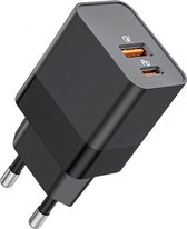 USB Adapter - Snellader USB C Geschikt voor iPhone en Samsung - GaN Oplader - USB A + USB C - 35W Vermogen - Stekkerblok - Zwart