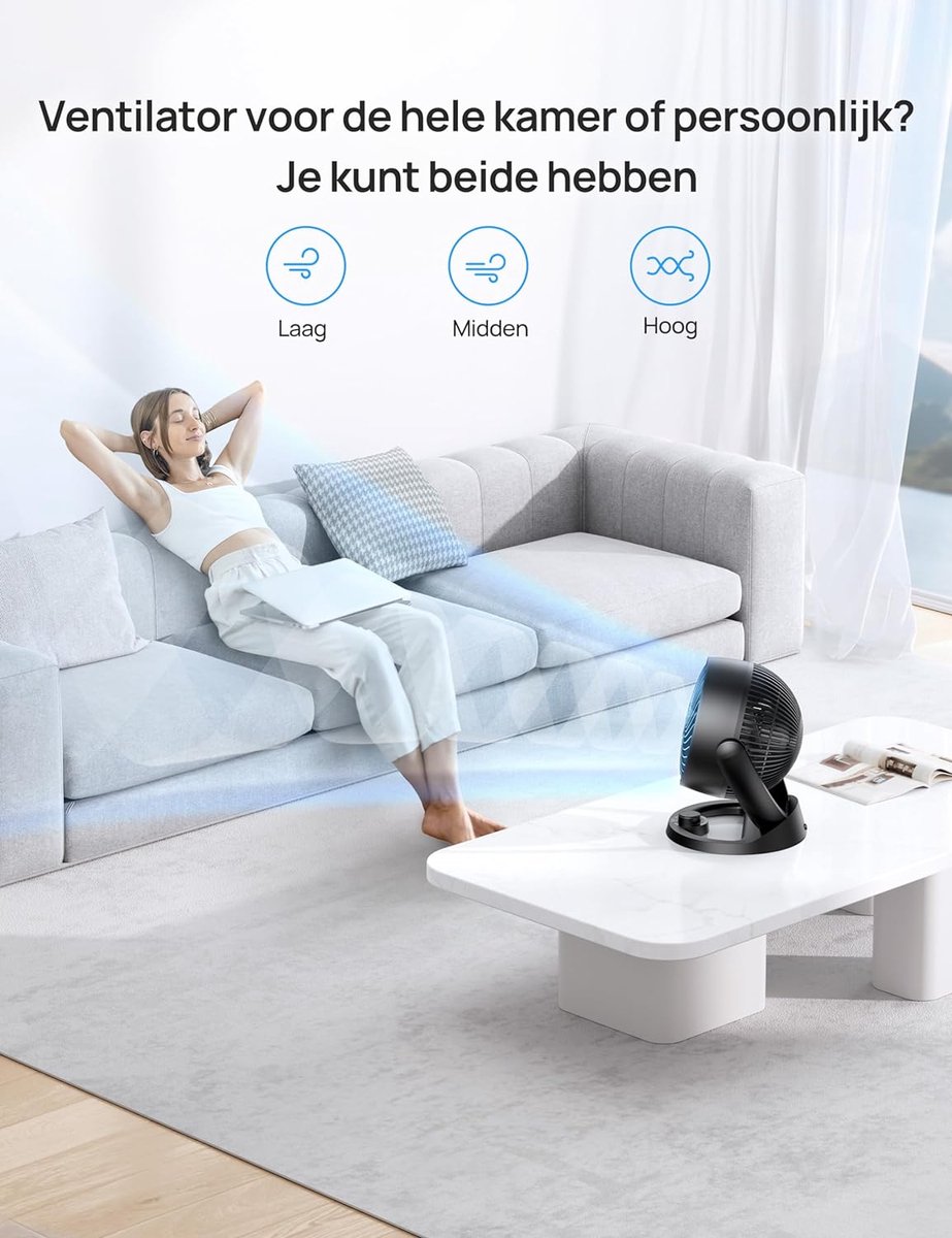 thumbnail: Dreo Stille Tafelventilator 18cm - 28dB, 3 Snelheden, 120° Kantelbaar - Zwart