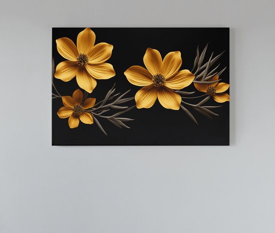 Canvas Schilderij - Gele Bloemen - Print op Canvas - Wanddecoratie - 90x60 cm