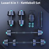 Luxari - 6 in 1 Kettlebell Pro Set - 20 KG - Halter Verlengstuk - Verstelbaar - Complete Set - Thuis Sporten - Zwart