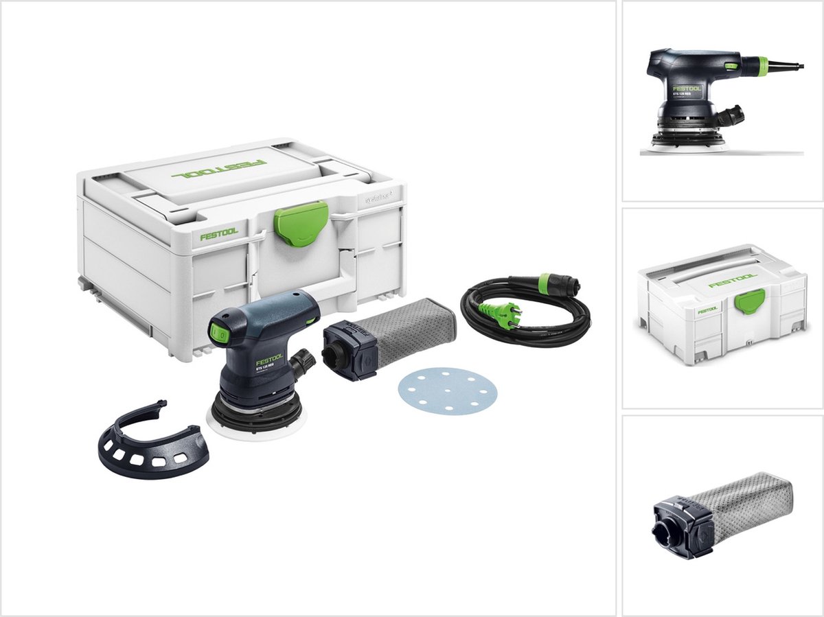 Festool ETS 125 REQ-Plus excentrische schuurmachine 250 W 2 mm slag 125 mm in Systainer + accessoires ( 574636 ) + extra stofzak