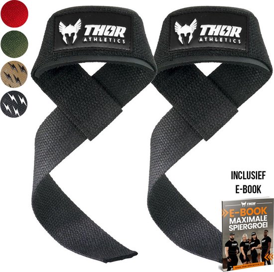 Foto: Thor athletics lifting straps krachttraining accessoires powerlifting straps deadlift straps zwart inclusief e book