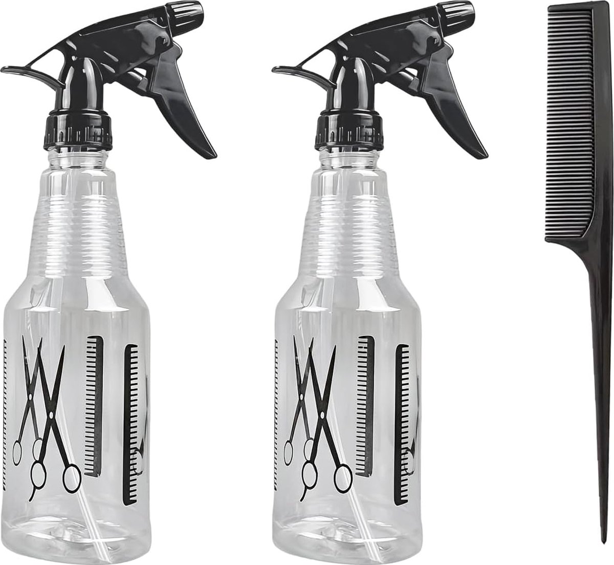 Haarsprayfles 2 stuks met 1 kam haarsprayfles haarspray reinigingsfles spuitfles transparante spuitfles navulbare spuitfles haarspuitfles (500 ml)