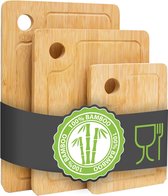 DuneDesign Dik & Stevig: Massieve Bamboe Snijplank - Set van 3-33x22cm Antibacteriële Houten Snijplank met Sapgroef - Bamboe Kookplank Keukenplank Groentebord Serveerplank Ontbijtplank Kaasplank