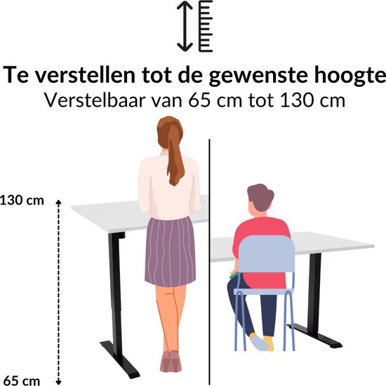 Zit-sta bureau elektrisch verstelbaar - MRC COMFORT NEN-EN 527 | 120 x 80 cm | frame zwart - blad wit | 130 cm hoog | 100KG draagvermogen