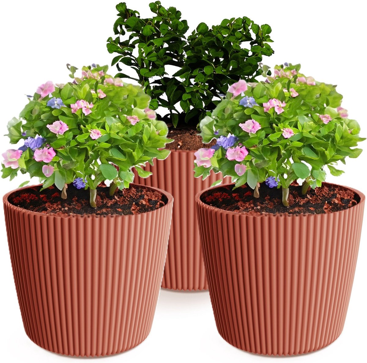 Prosperplast Plantenpot bloempot Buckingham 3x buiten binnen steenrood D17 x H15 cm