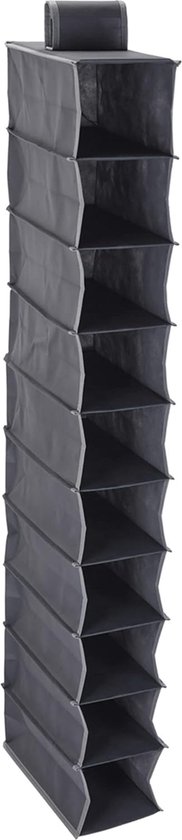 Ophangrek met vakken kledingkast organizer opvouwbaar grijs opbergsysteem voor kleding en camping (30 x 15 x 120 cm 10 vakken) Kledingkast