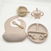 set de vaisselle pour enfants beige - vaisselle pour bébé - set de petit-déjeuner - silicone - incassable avec ventouse - bébé et tout-petit - cadeau