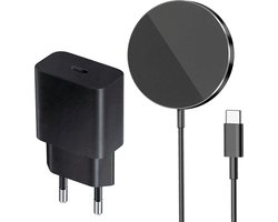 Draadloze oplader geschikt voor MagSafe - snellader - draadloos opladen - met usb C adapter 30w - magnetisch - qi2 - 1m - zwart