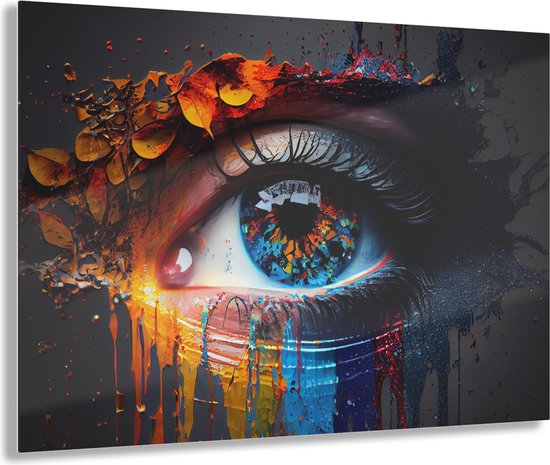 Indoorart - Glasschilderij abstract oog 90x60 CM - Afbeelding op plexiglas - Inclusief montagemateriaal